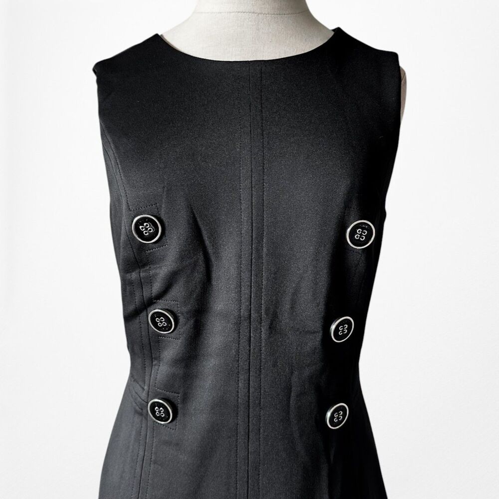 Vintage Y2K 90s Black Button Front A-Line Fit Flared Knee Length Dress Size M - Picture 8 of 9